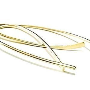 LUXE 14K SOLID Yellow or Rose Gold Hammered Hooked On Threader Earrings 2” Long